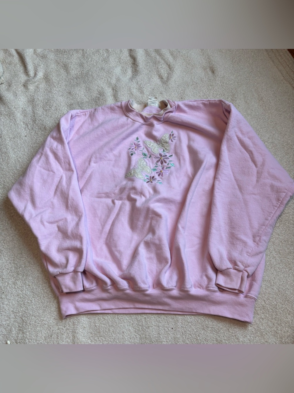 Pastel Pink Embroidered Butterfly Crewneck Sweatshirt